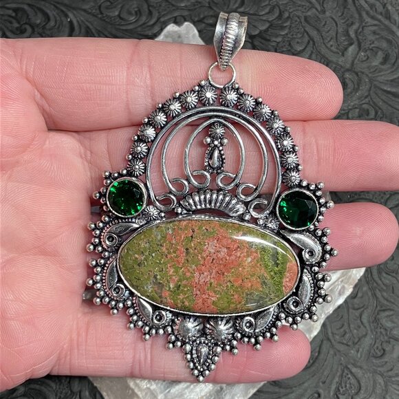 Unakite and Gem Bohemian Pendant Stone Crystal Jewelry - Picture 1 of 5